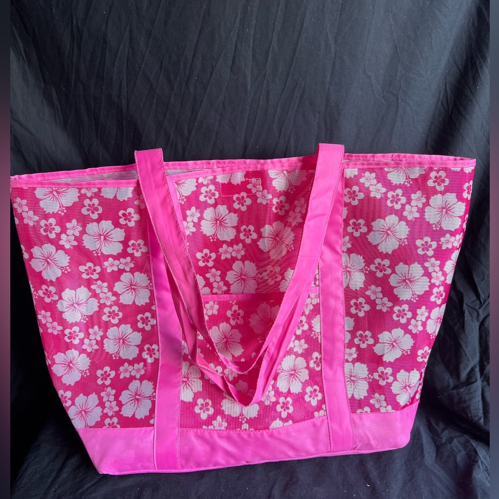 Pink Hawaiian Mesh Beach Tote Bag